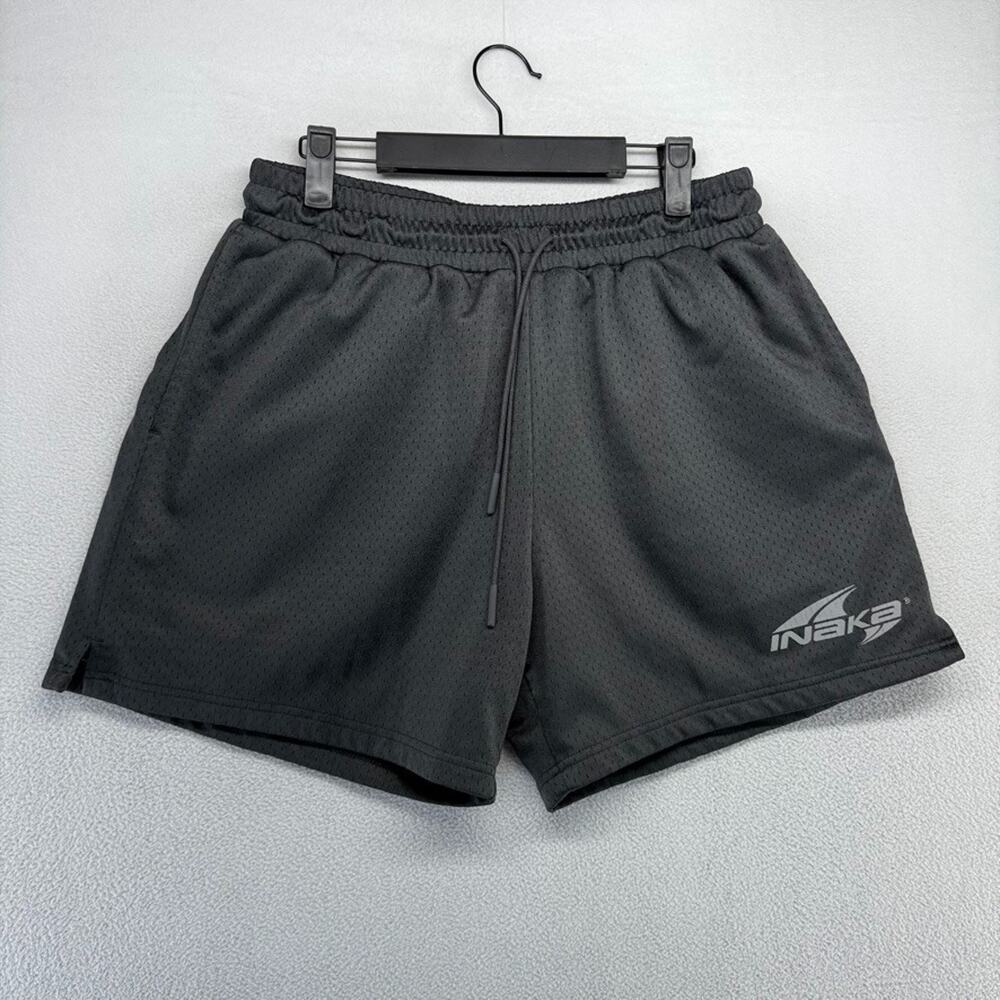 Inaka Power Shorts Mens Large Dark Gray Mesh Workout Lifting Training Pockets 5"